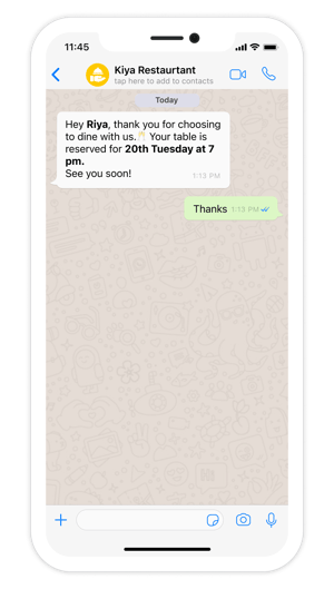 Reservation update WhatsApp Template