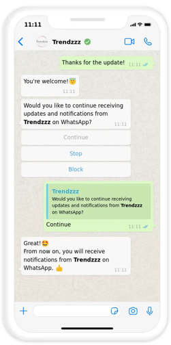 WhatsApp opt-in message example