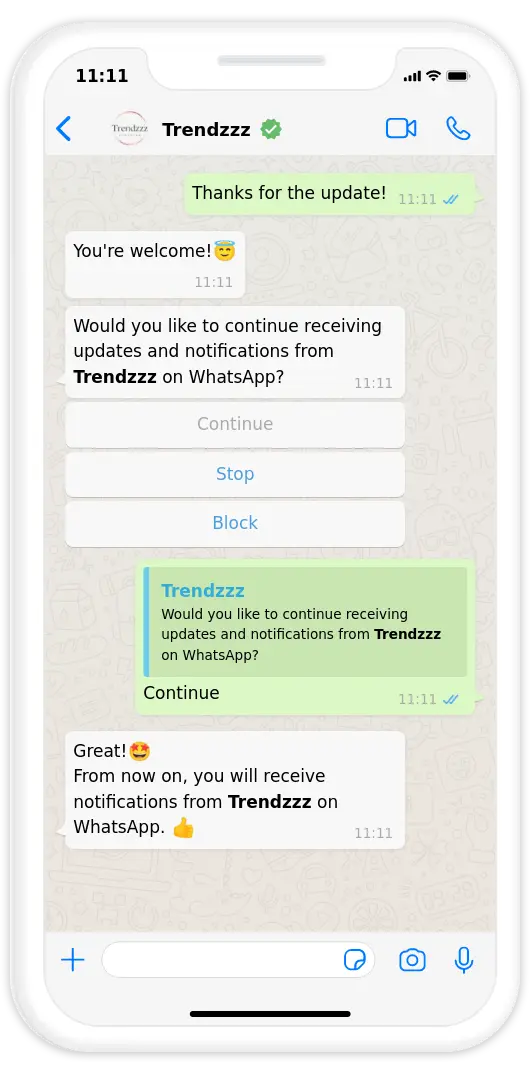 WhatsApp opt-in message example